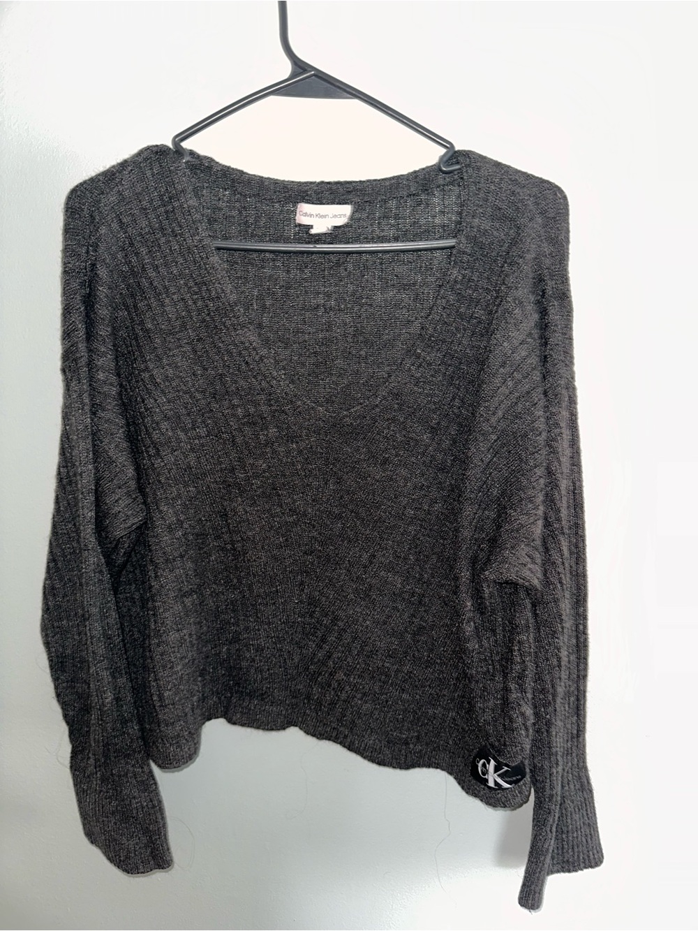 Calvin Klein Jeans Charcoal Knit V-Neck Sweater